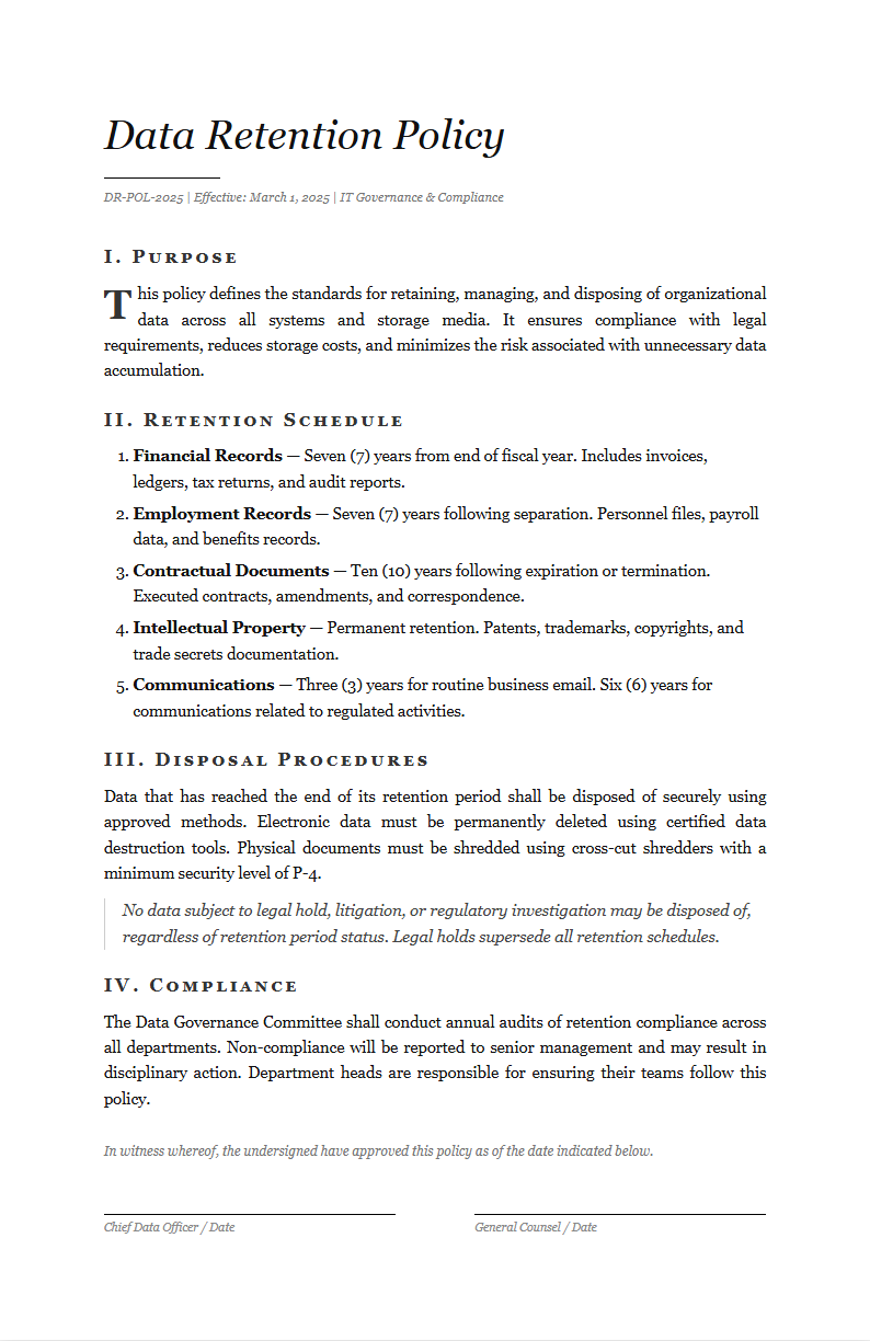 Typography only policy with classic serif